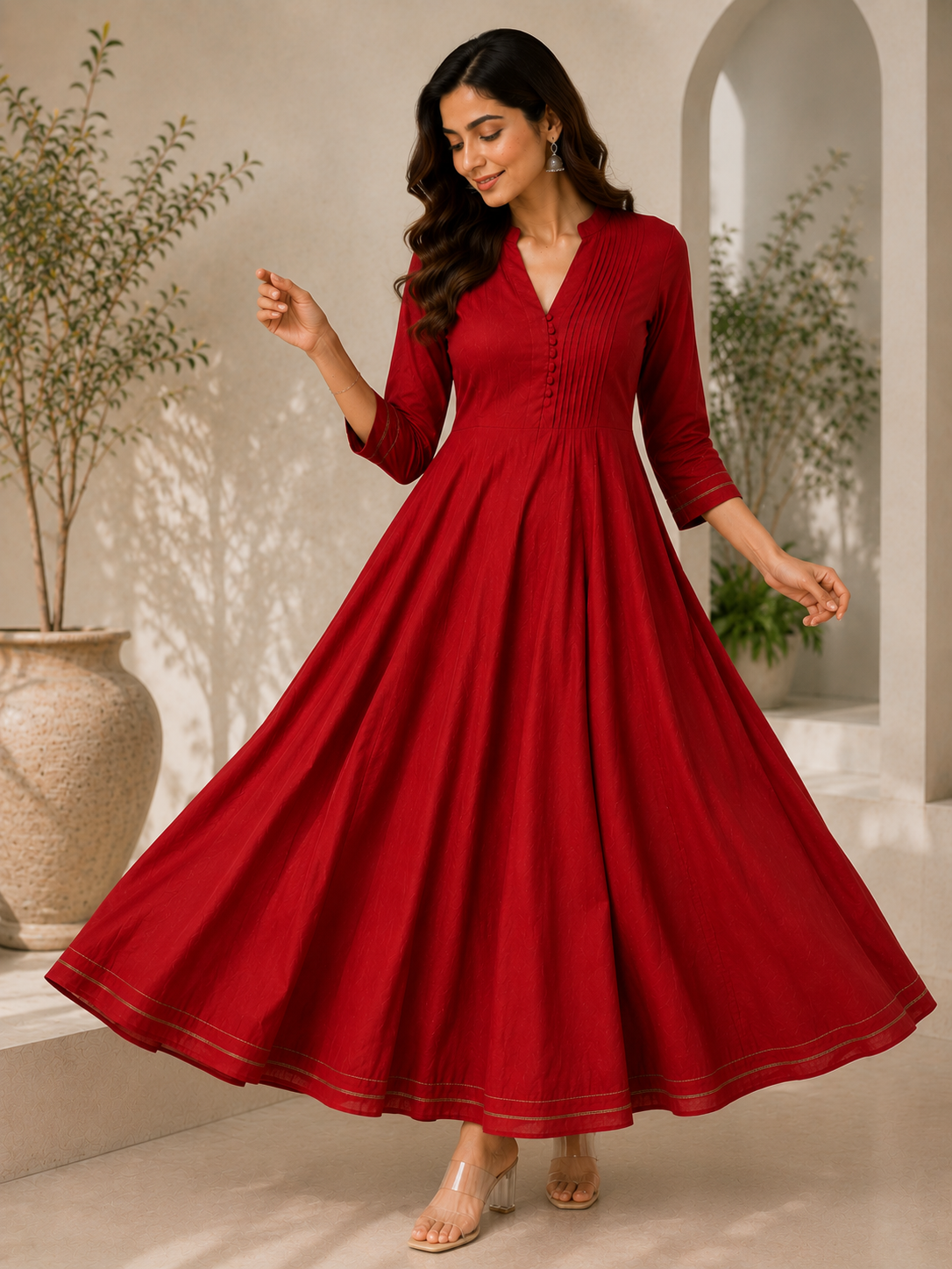 Perfect Festive & Wedding Wear Ruby Red Anarkali Dress