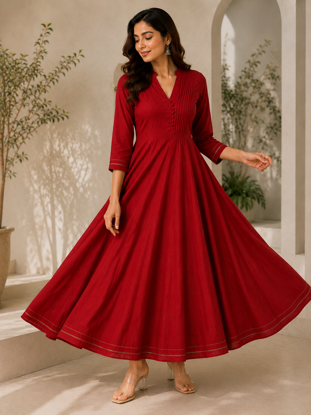 Perfect Festive & Wedding Wear Ruby Red Anarkali Dress