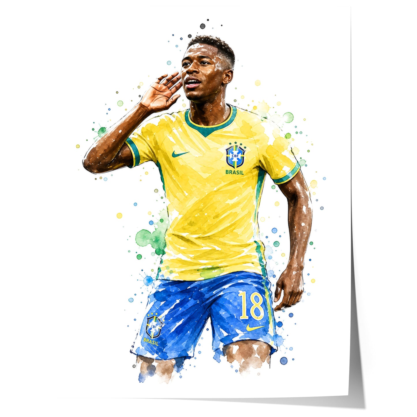 Brasilien Fussball Poster · Geschenkidee · Aquarell Sport Wandbild · Deko Print ohne Rahmen