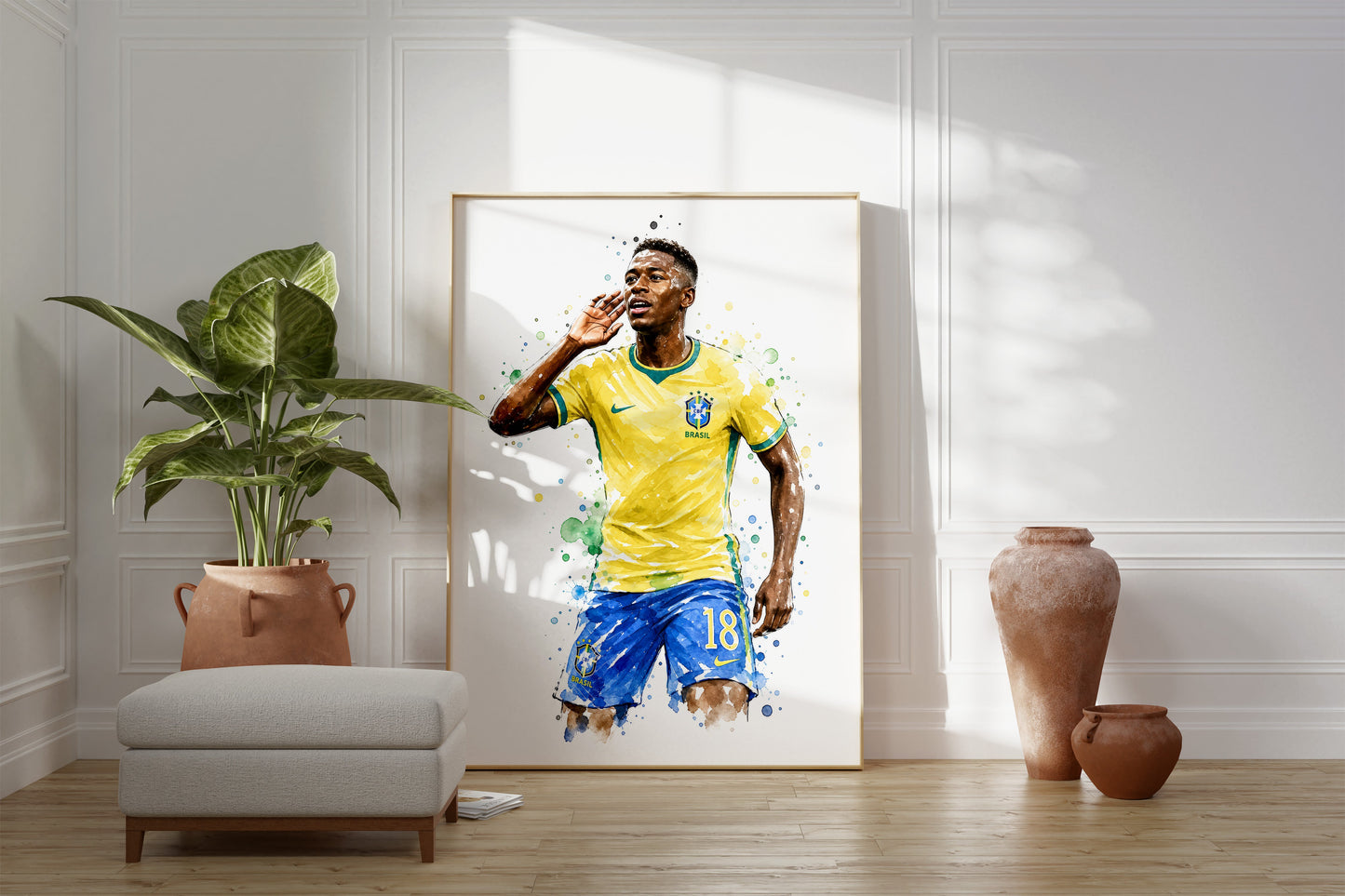 Brasilien Fussball Poster · Geschenkidee · Aquarell Sport Wandbild · Deko Print ohne Rahmen