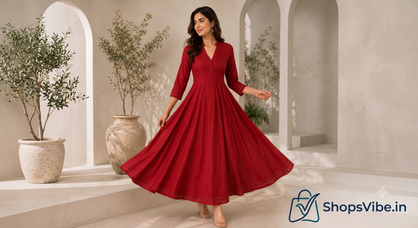 Perfect Festive & Wedding Wear Ruby Red Anarkali Dress