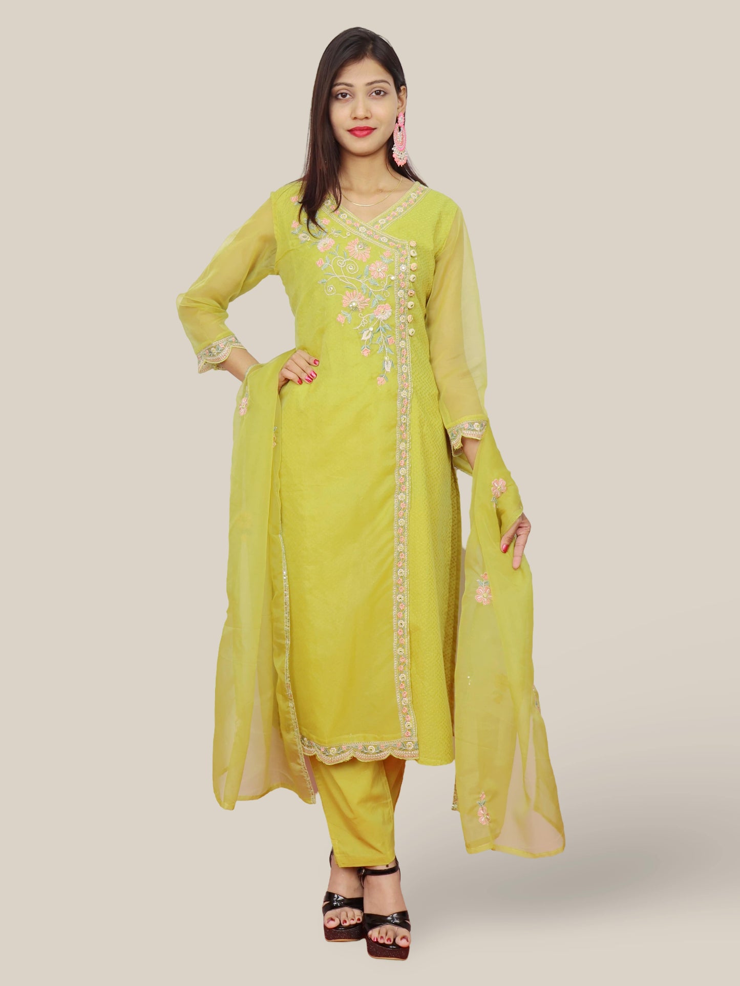 Women's Cotton Kurta-Pant, and Dupatta Set