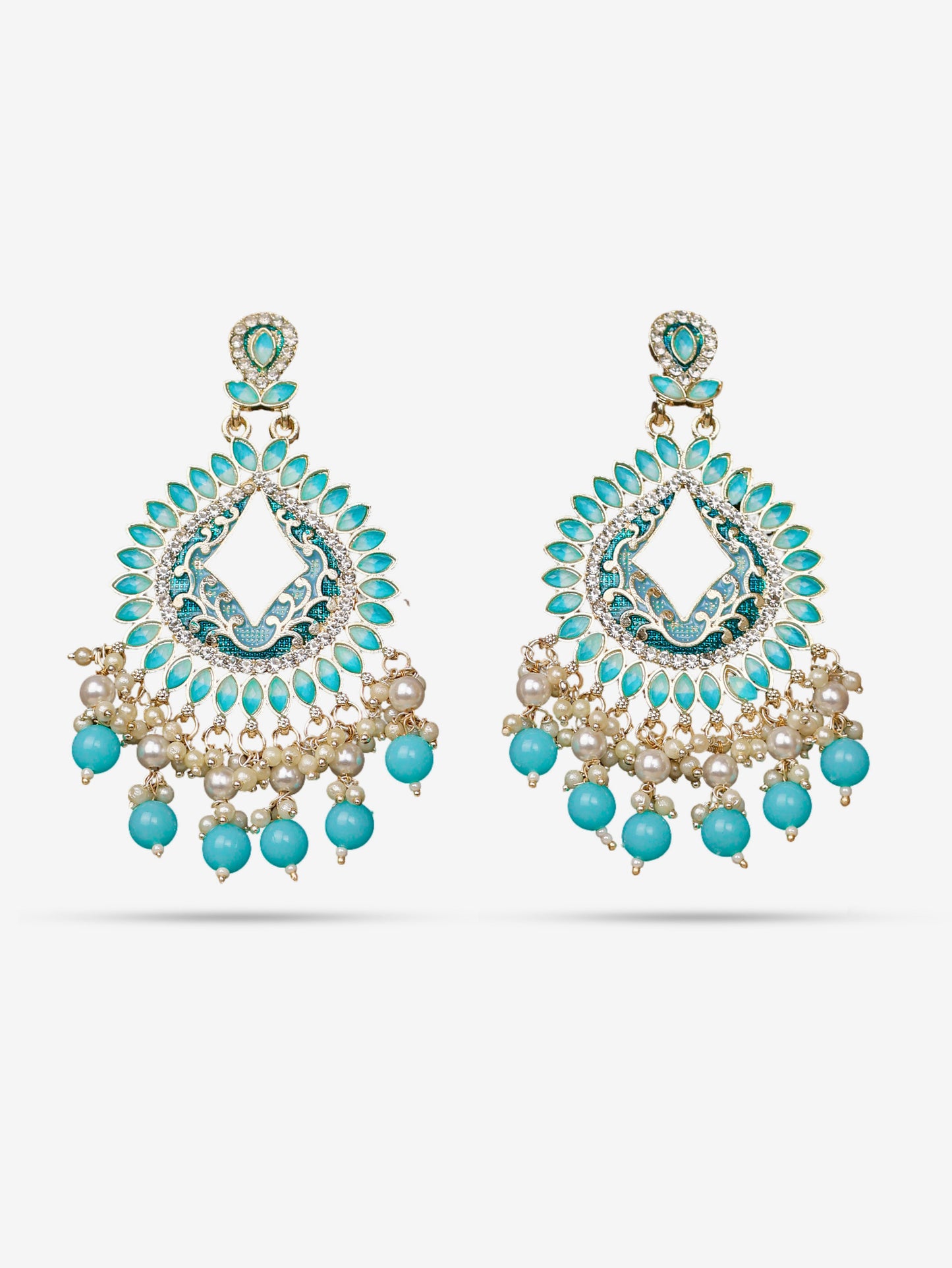 Gold-Toned & Chandbali Earrings with Crystals and Pearls for Women by Shreekama